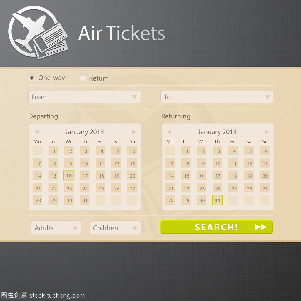 矢量 web 界面的航空机票销售网站